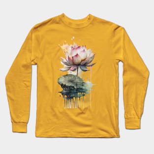 Lotus Flower Yoga Watercolor Meditation Bohemian Floral Long Sleeve T-Shirt